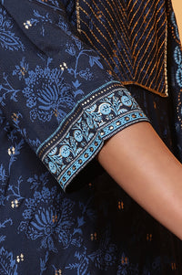 Blue Floral Printed Kurta with Zari Embroidery