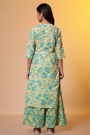 Celery Green Floral Printed Kurta and Palazzo Co-ord Set