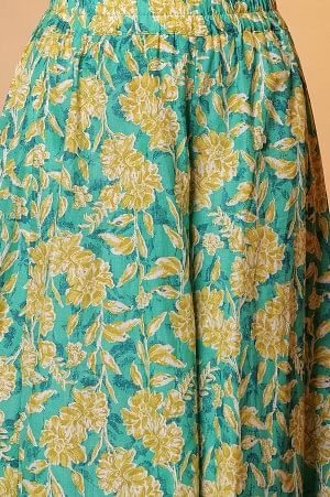 Celery Green Floral Printed Kurta and Palazzo Co-ord Set