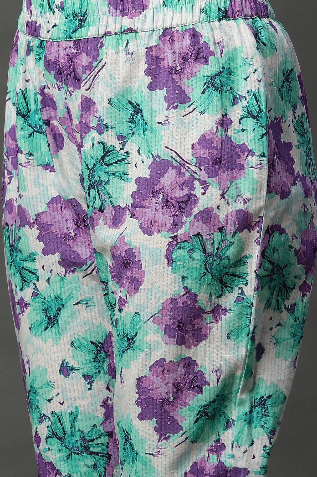 White and Purple Floral Printed Kurta and Trouser Co-ord Set