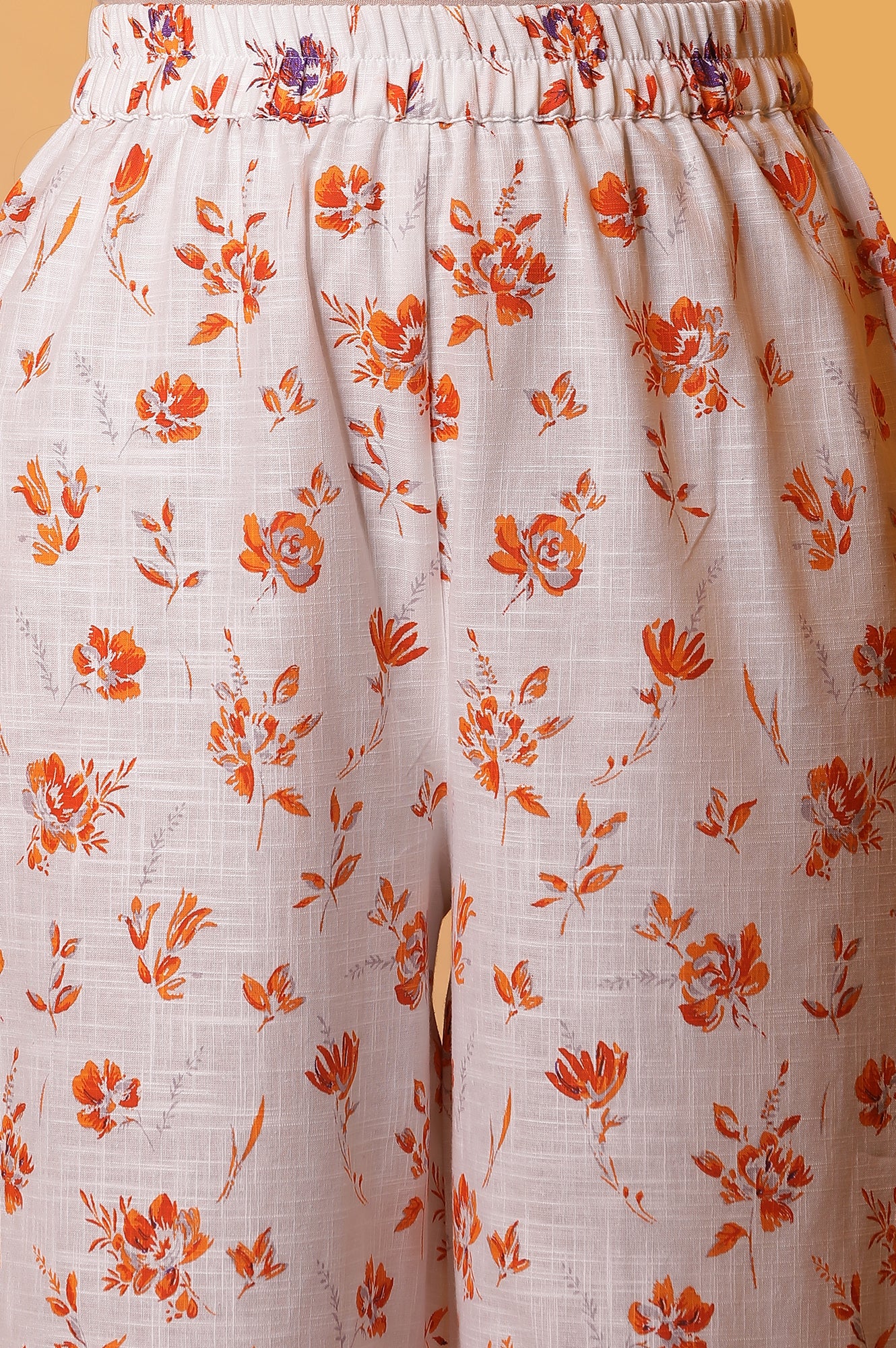 White and Orange Floral Printed Kurta and Palazzo Co-ord Set