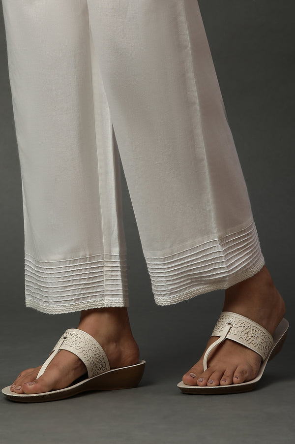 White Embroidered Kurta, Pants and Dupatta Set