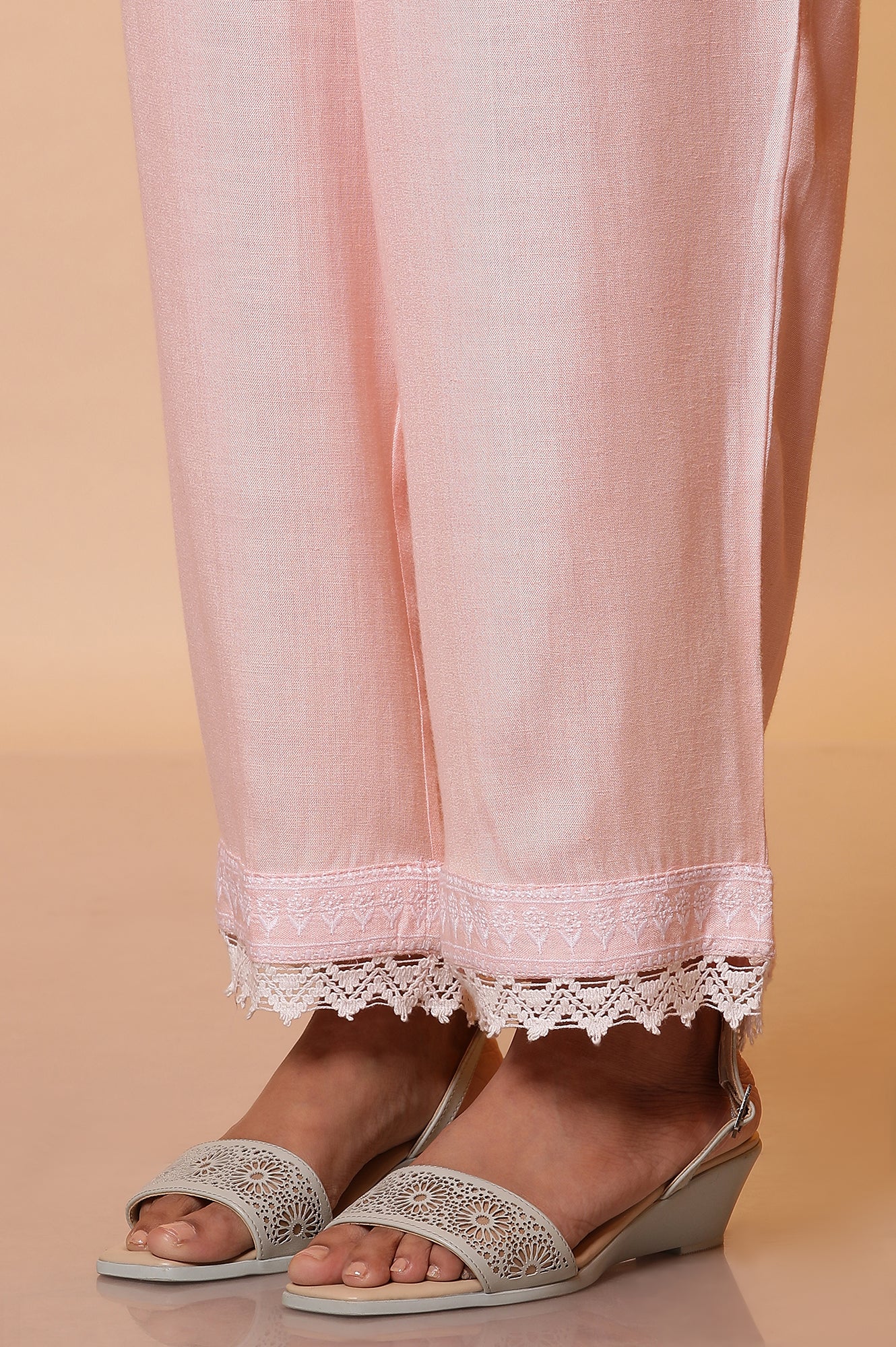 Pink Schiffli Embroidered Kurta, Pants and Dupatta