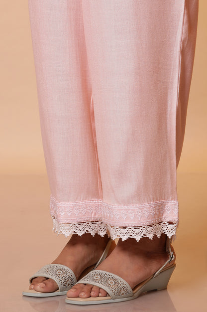 Pink Schiffli Embroidered Kurta, Pants and Dupatta