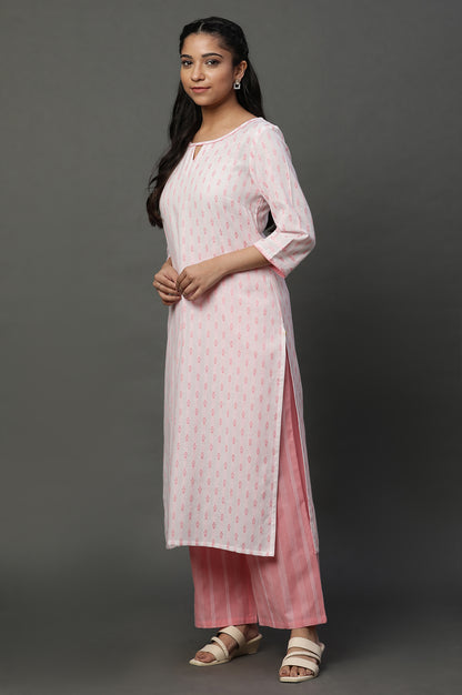 Off White Floral Printed Kurta, Palazzos and Dupatta Set