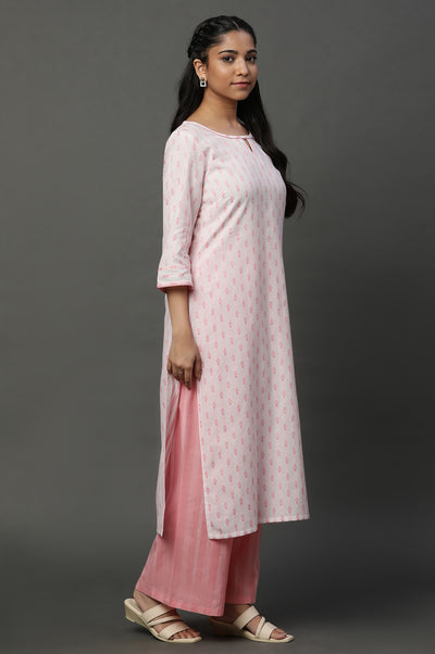 Off White Floral Printed Kurta, Palazzos and Dupatta Set