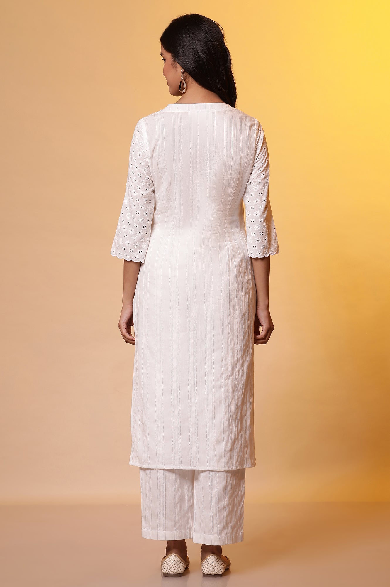 White Schiffli Embroidered Kurta and Palazzo Set