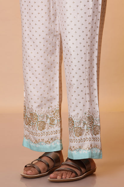 White Floral Foil Printed Kurta, Palazzo and Dupatta Set