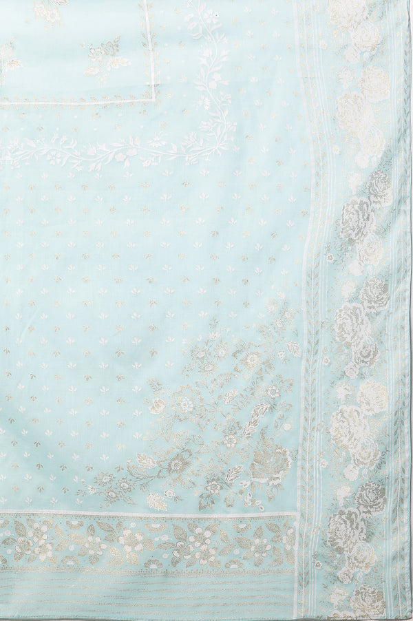 White Floral Foil Printed Kurta, Palazzo and Dupatta Set