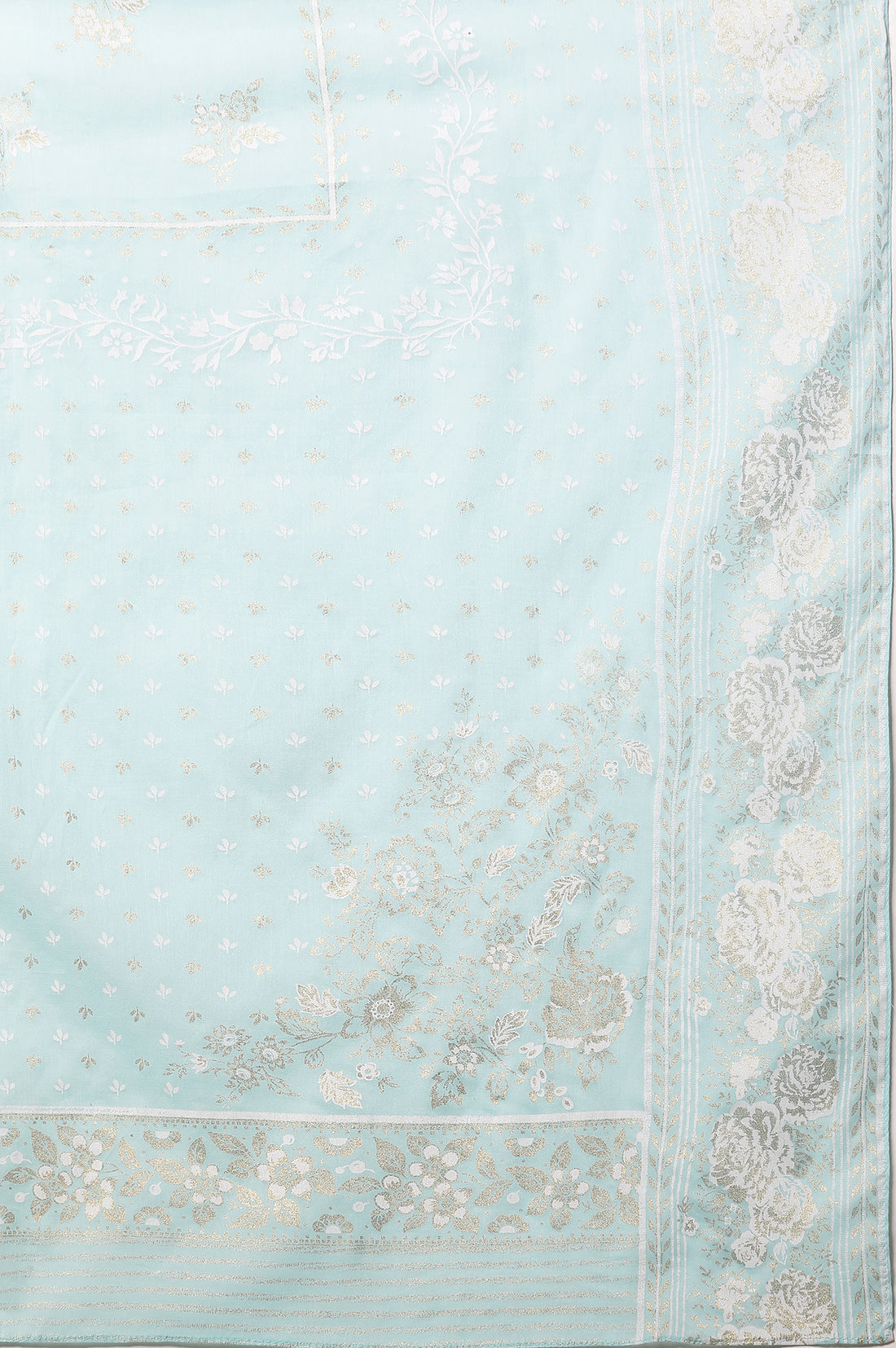 White Floral Foil Printed Kurta, Palazzo and Dupatta Set