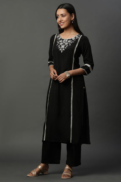 Black Thread Embroidered Kurta and Palazzo Set