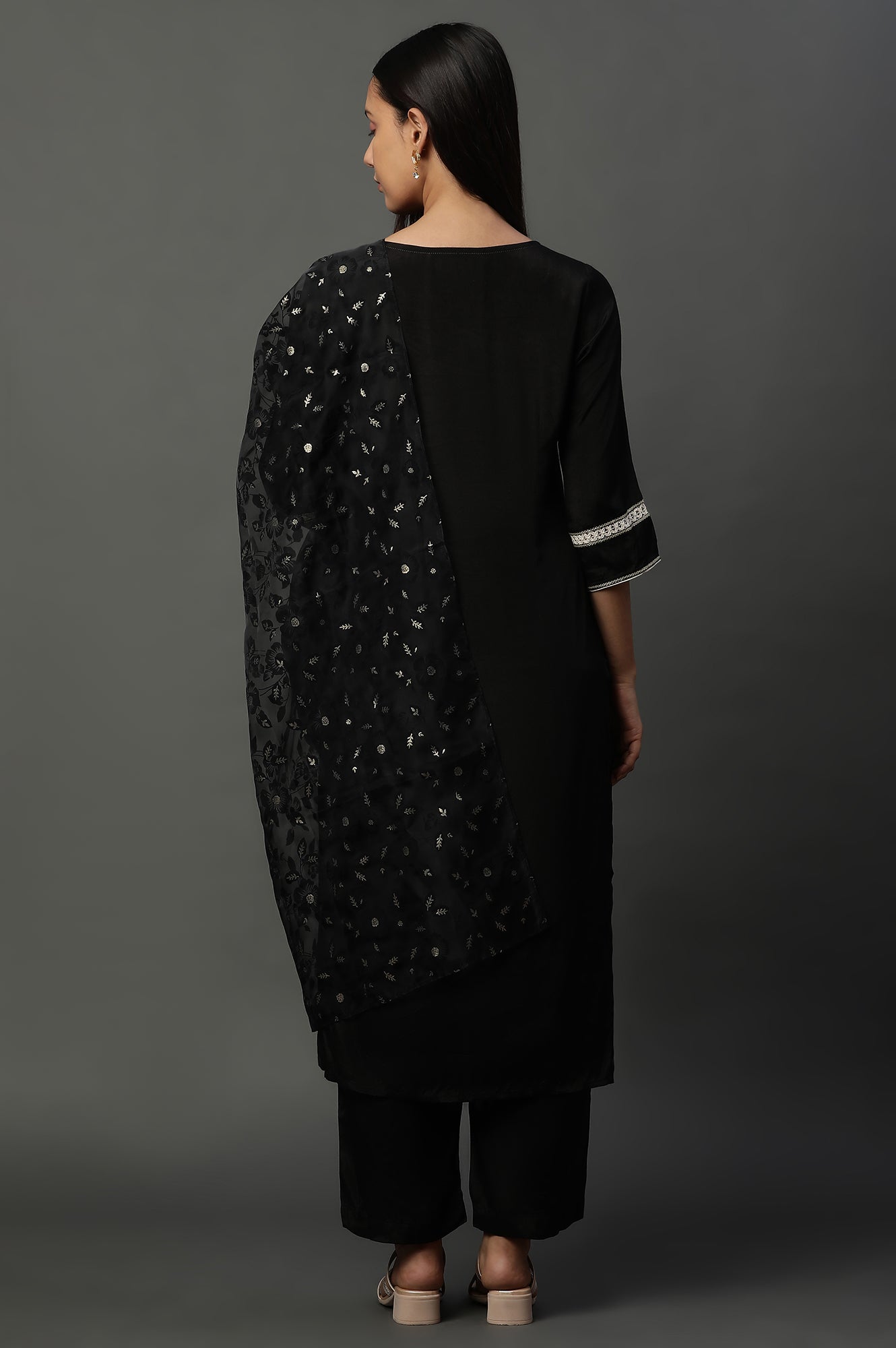 Black Thread Embroidered Kurta and Palazzo Set