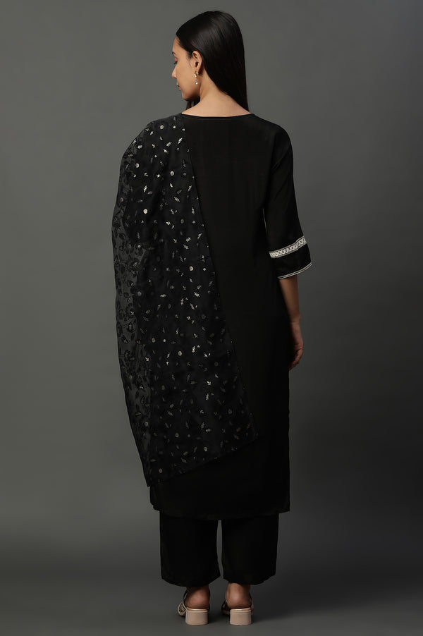 Black Thread Embroidered Kurta and Palazzo Set