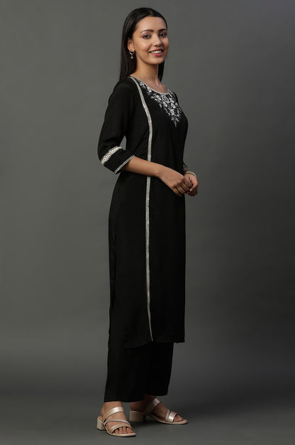 Black Thread Embroidered Kurta and Palazzo Set