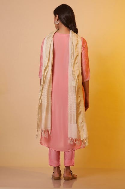 Pink Mirror Work Kurta, Palazzo and Dupatta Set