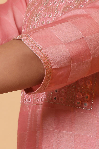 Pink Mirror Work Kurta, Palazzo and Dupatta Set