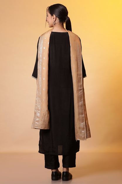 Black Zari Embroidered Kurta, Palazzo and Dupatta Set