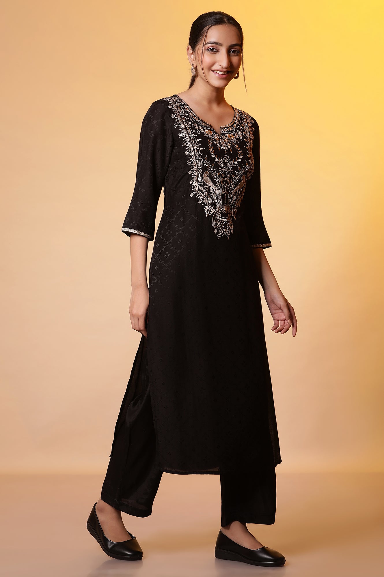 Black Zari Embroidered Kurta, Palazzo and Dupatta Set