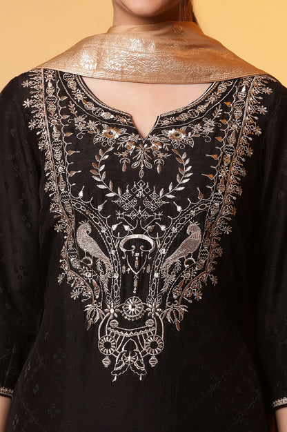 Black Zari Embroidered Kurta, Palazzo and Dupatta Set