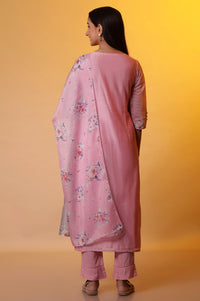 Pink Embroidered Festive kurta, Trousers and Dupatta Set