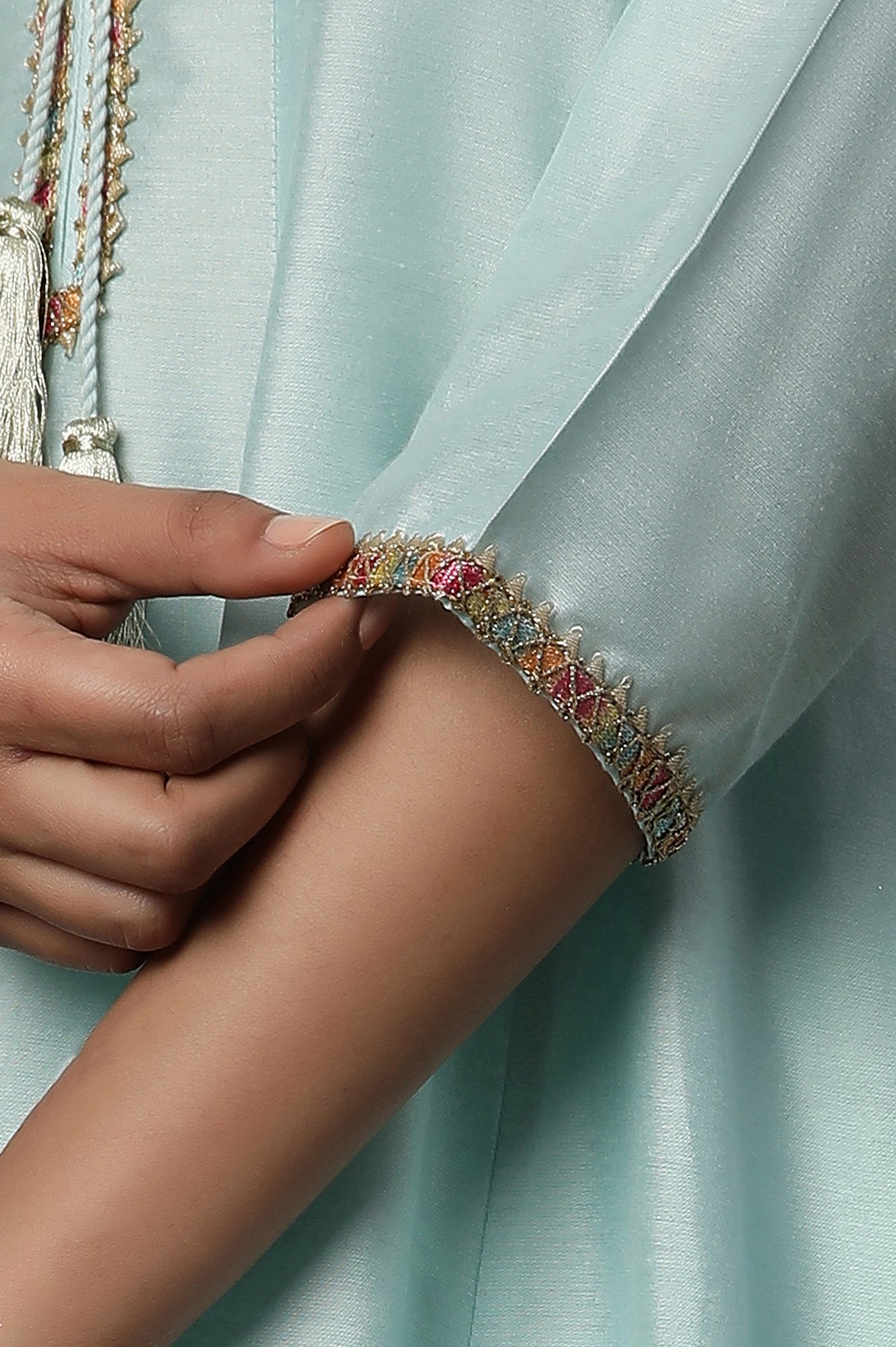 Blue Flared Anarkali Kurta, Tights and Jacquard Dupatta