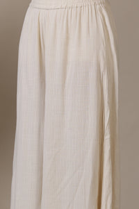 Beige A-line Jacquard Kurta, Palazzos and Dupatta Set