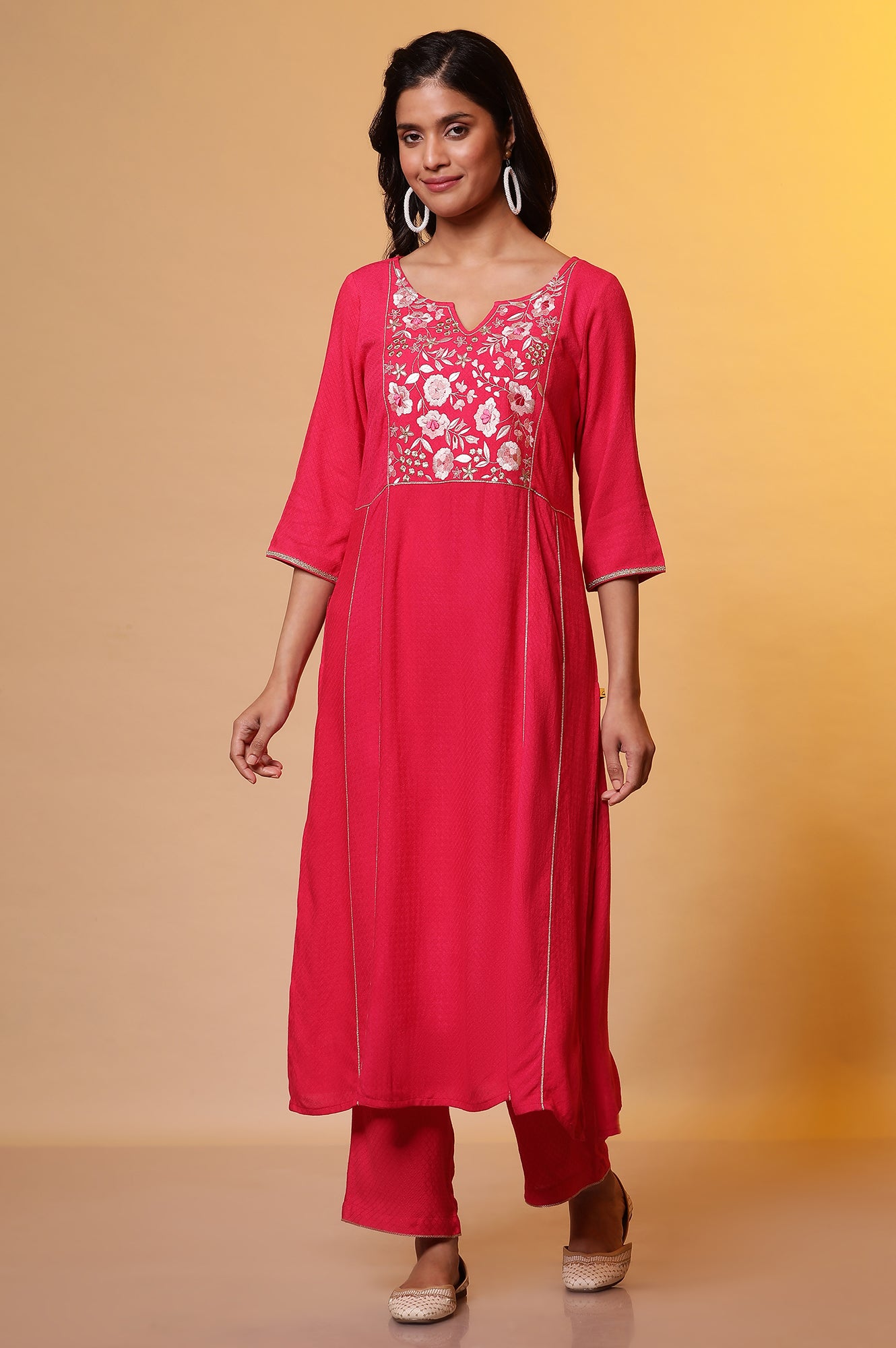 Pink Metallic Embroidered Kurta and Palazzo Co-ord Set