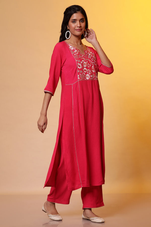 Pink Metallic Embroidered Kurta and Palazzo Co-ord Set