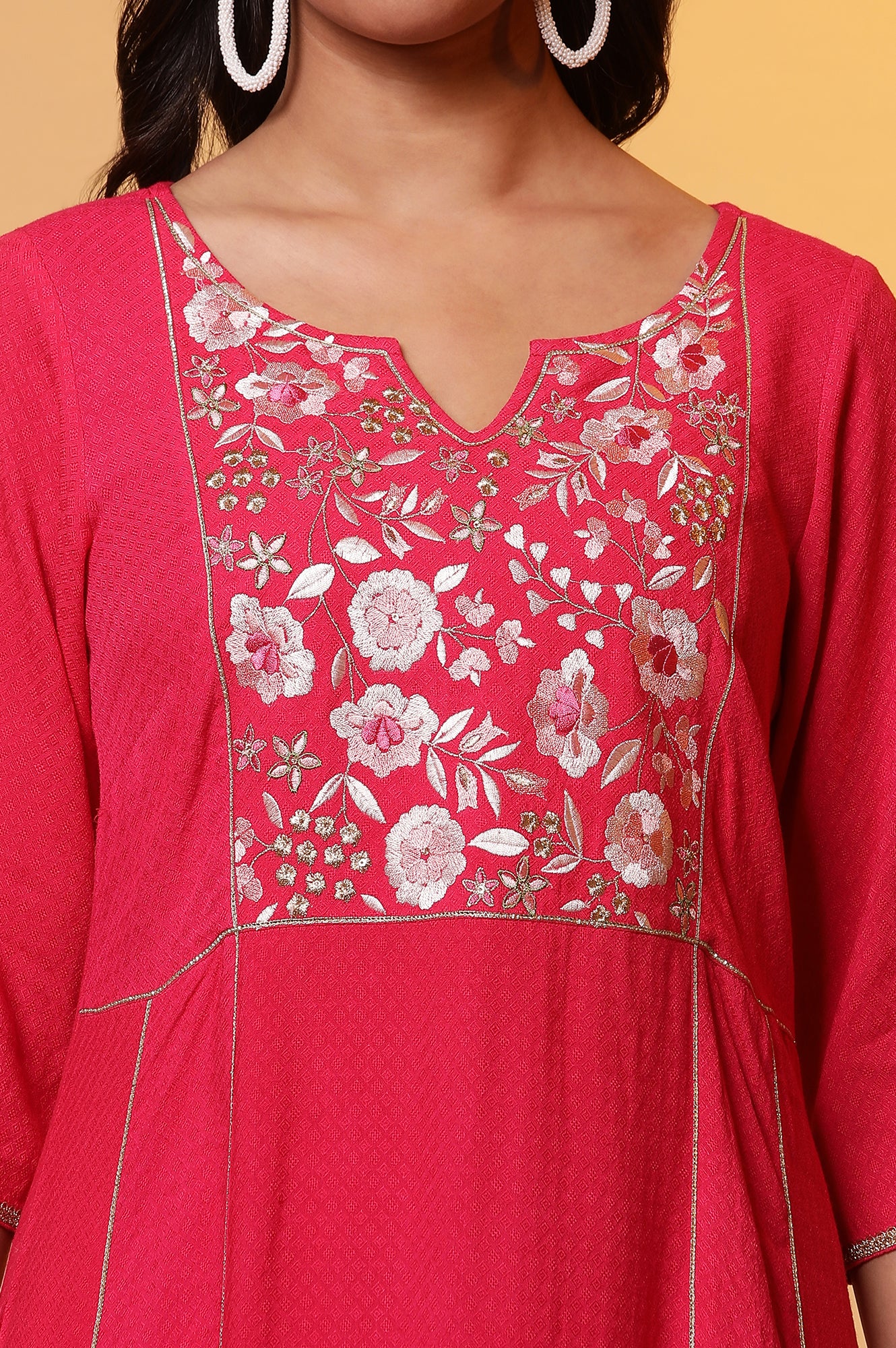 Pink Metallic Embroidered Kurta and Palazzo Co-ord Set