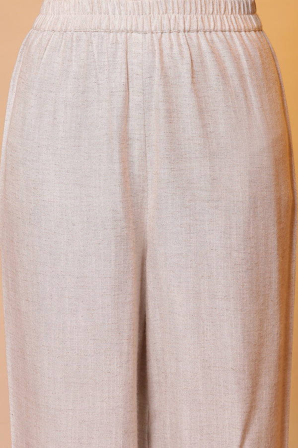 Natural Printed Embellished Neckline Kurta, Palazzo and Dupatta Set