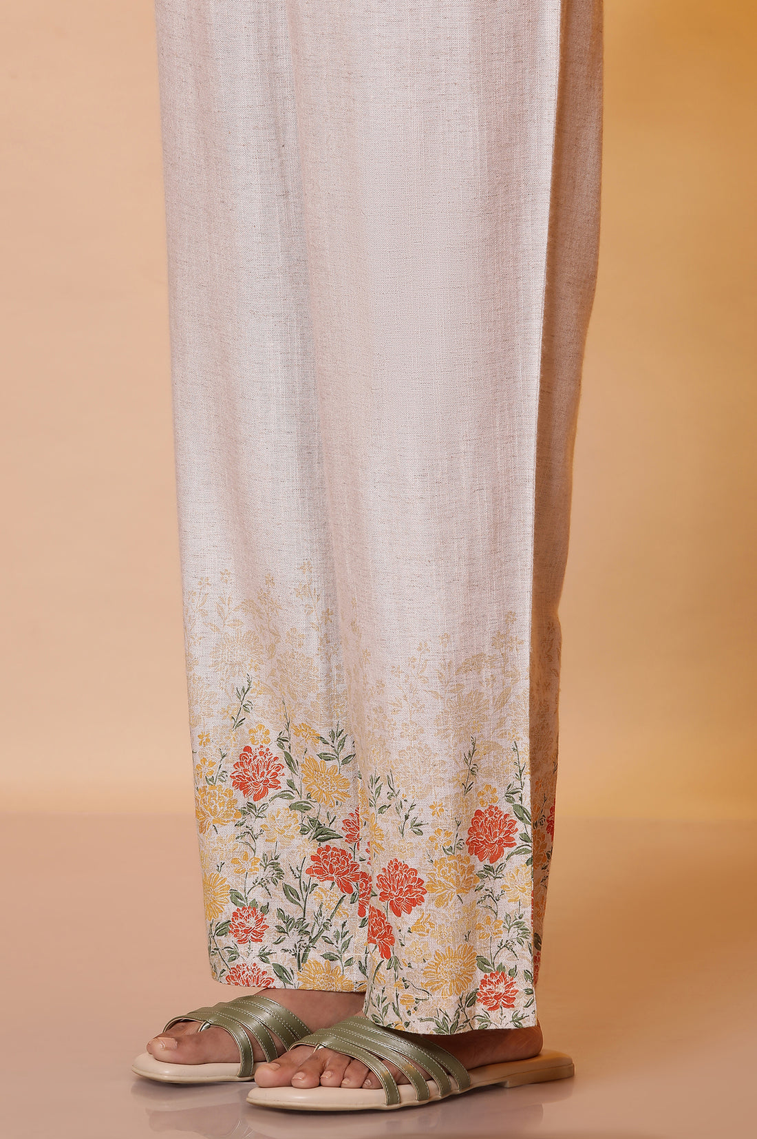 Natural Printed Embellished Neckline Kurta, Palazzo and Dupatta Set