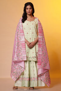 Green Floral Printed Kurta, Sharara and Duptta Set