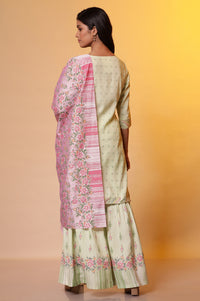 Green Floral Printed Kurta, Sharara and Duptta Set