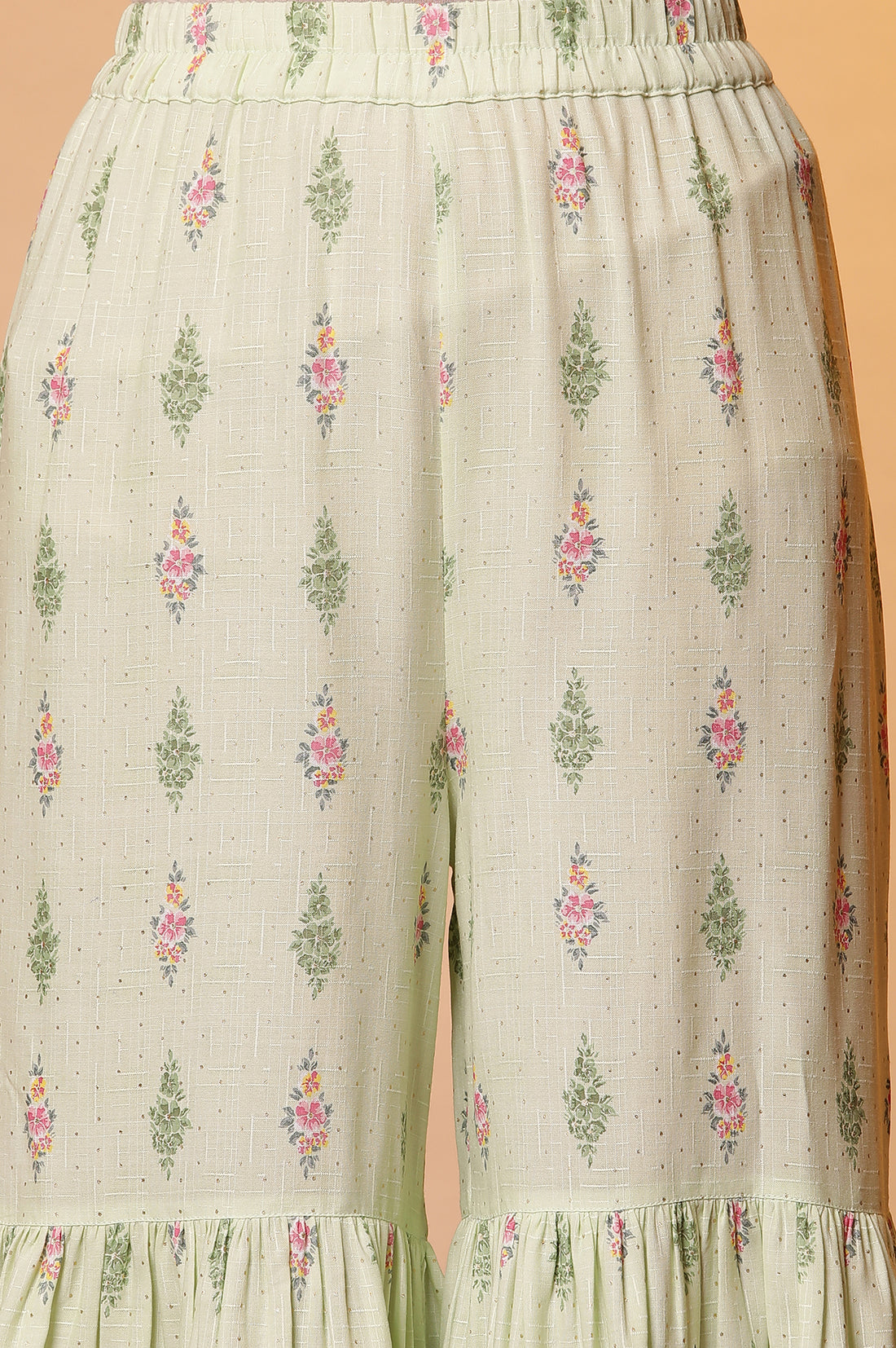 Green Floral Printed Kurta, Sharara and Duptta Set