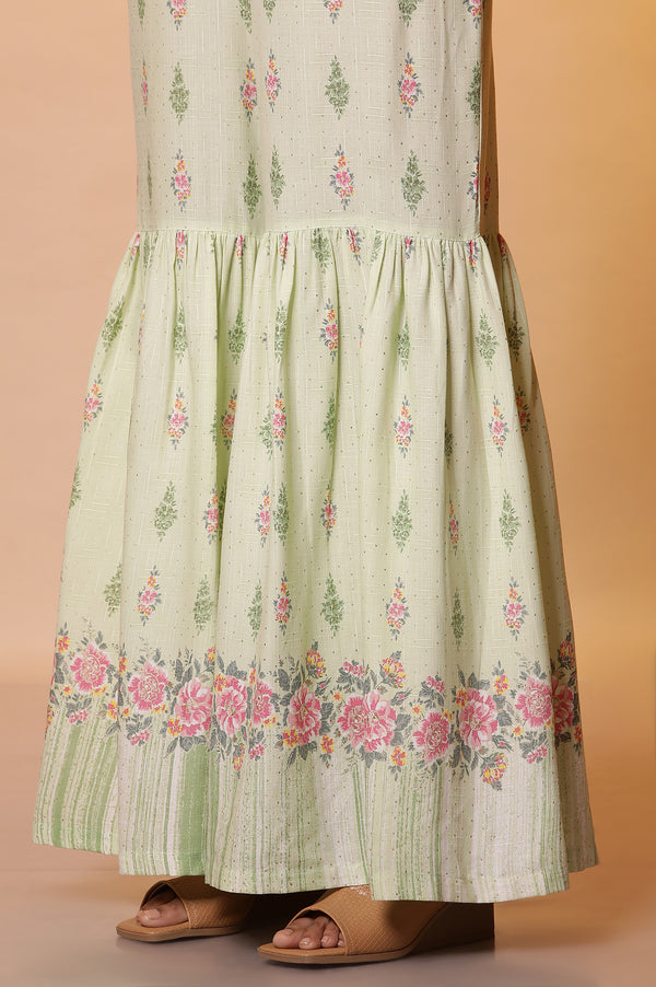 Green Floral Printed Kurta, Sharara and Duptta Set