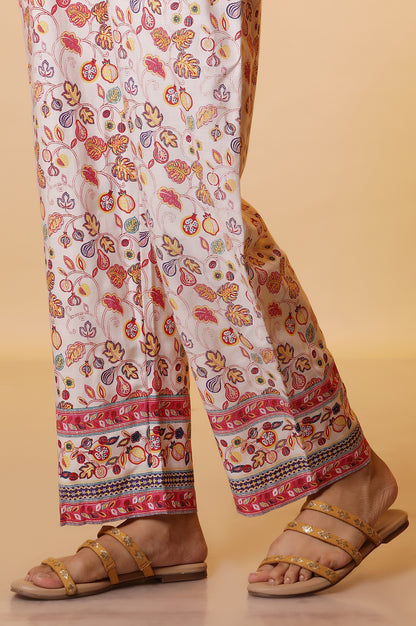 White Floral Printed Cotton Kurta, Palazzos and Dupatta Set