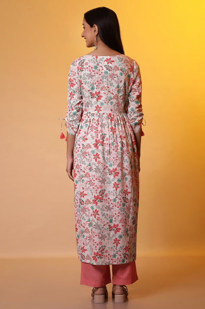 Off-White Floral Printed High-Slit Kurta and Palazzo Set