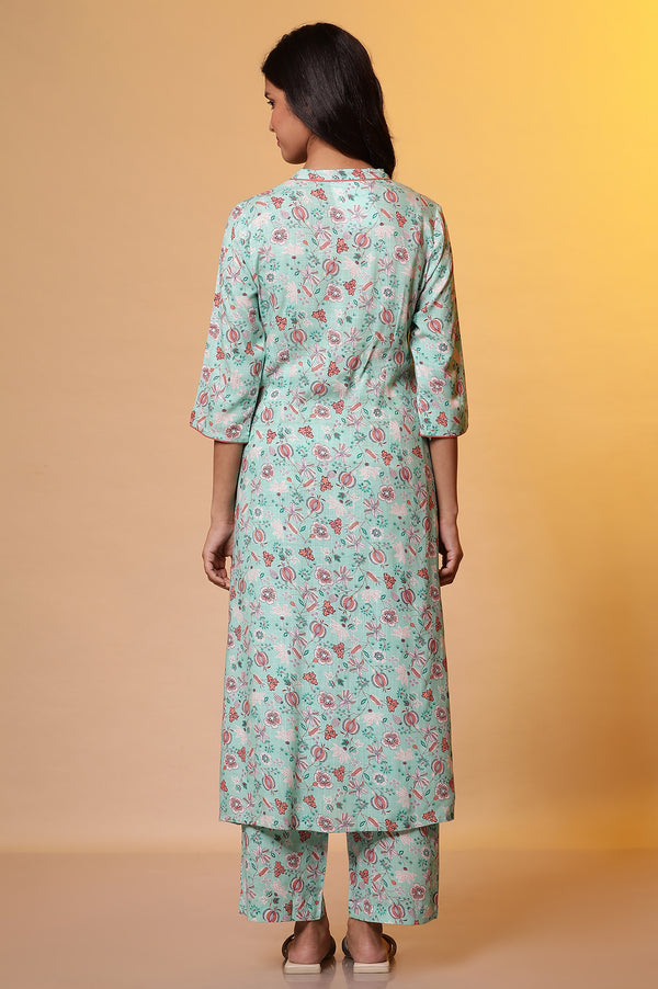 Green Floral Printed A-line Kurta & Palazzo Co-ord Set