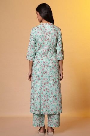 Green Floral Printed A-line Kurta &amp; Palazzo Co-ord Set