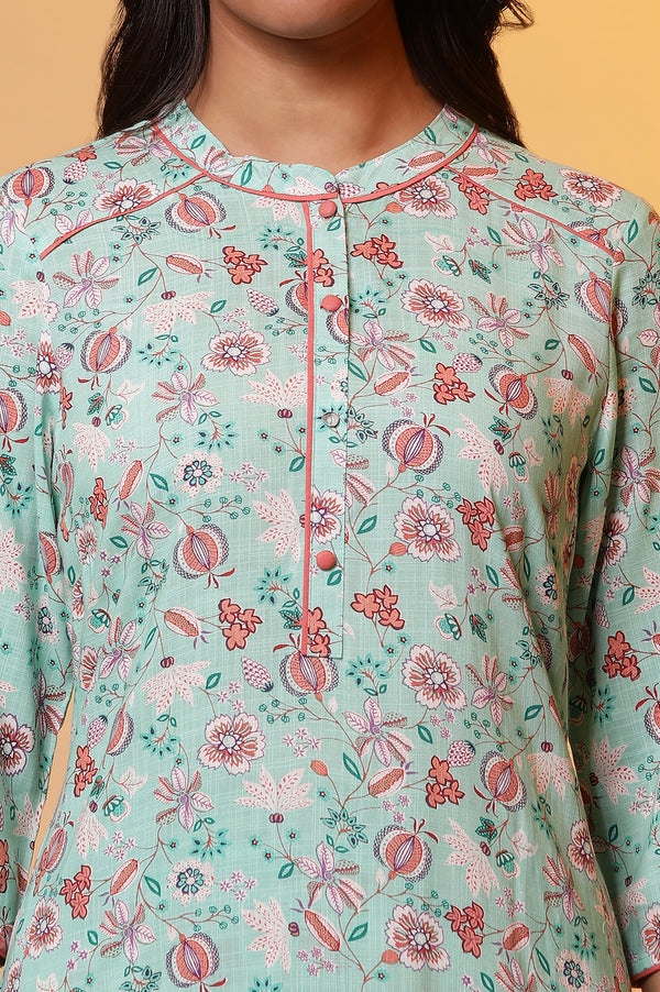 Green Floral Printed A-line Kurta & Palazzo Co-ord Set