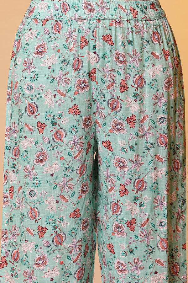 Green Floral Printed A-line Kurta & Palazzo Co-ord Set