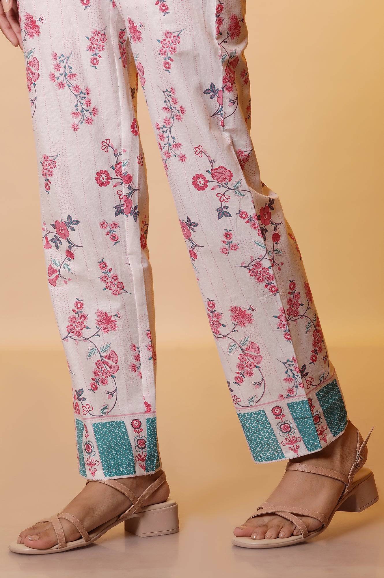 White Floral Printed Flared Kurta, and Palazzo Co-ord Set