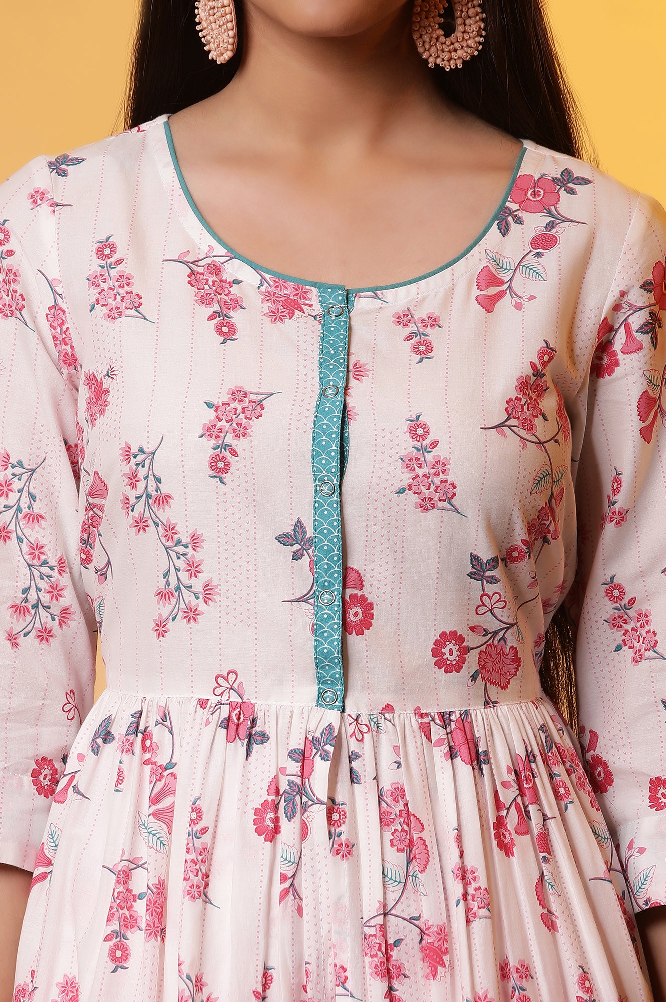 White Floral Printed Flared Kurta, and Palazzo Co-ord Set