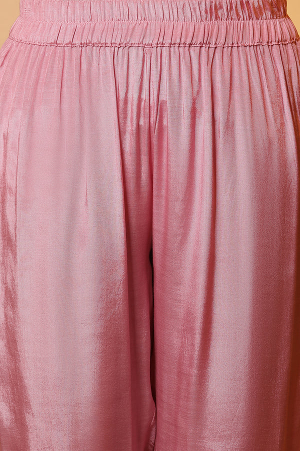 Grey and Pink Ombre Flared Kurta, Pants and Dupatta Set