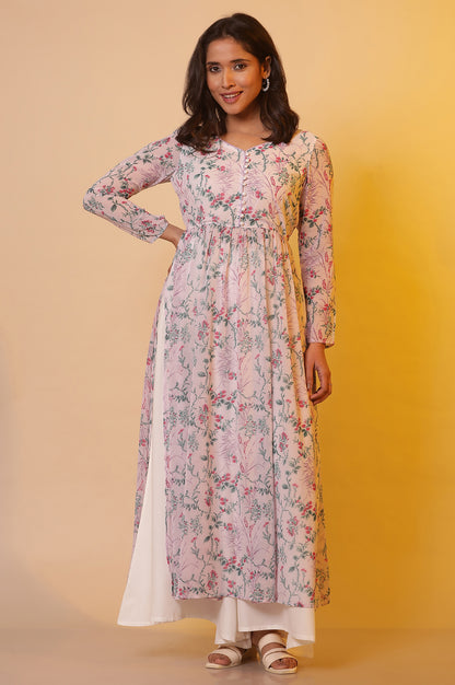 Purple Floral Printed Naira Cut Kurta and Flared Palazzo Set