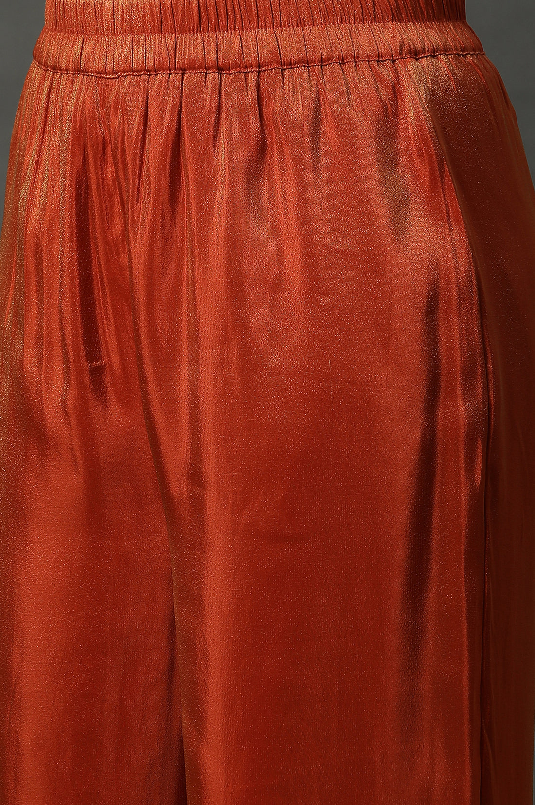 Rust Orange Metallic Embroidered Kurta, Pants and Banarsi Dupatta Set