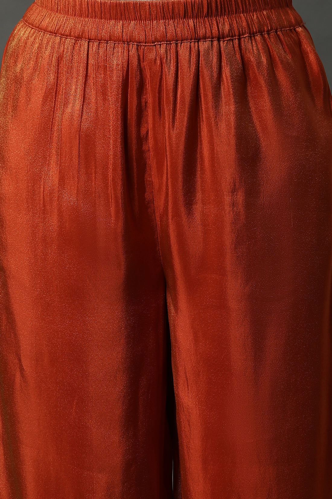 Rust Orange Metallic Embroidered Kurta, Pants and Banarsi Dupatta Set