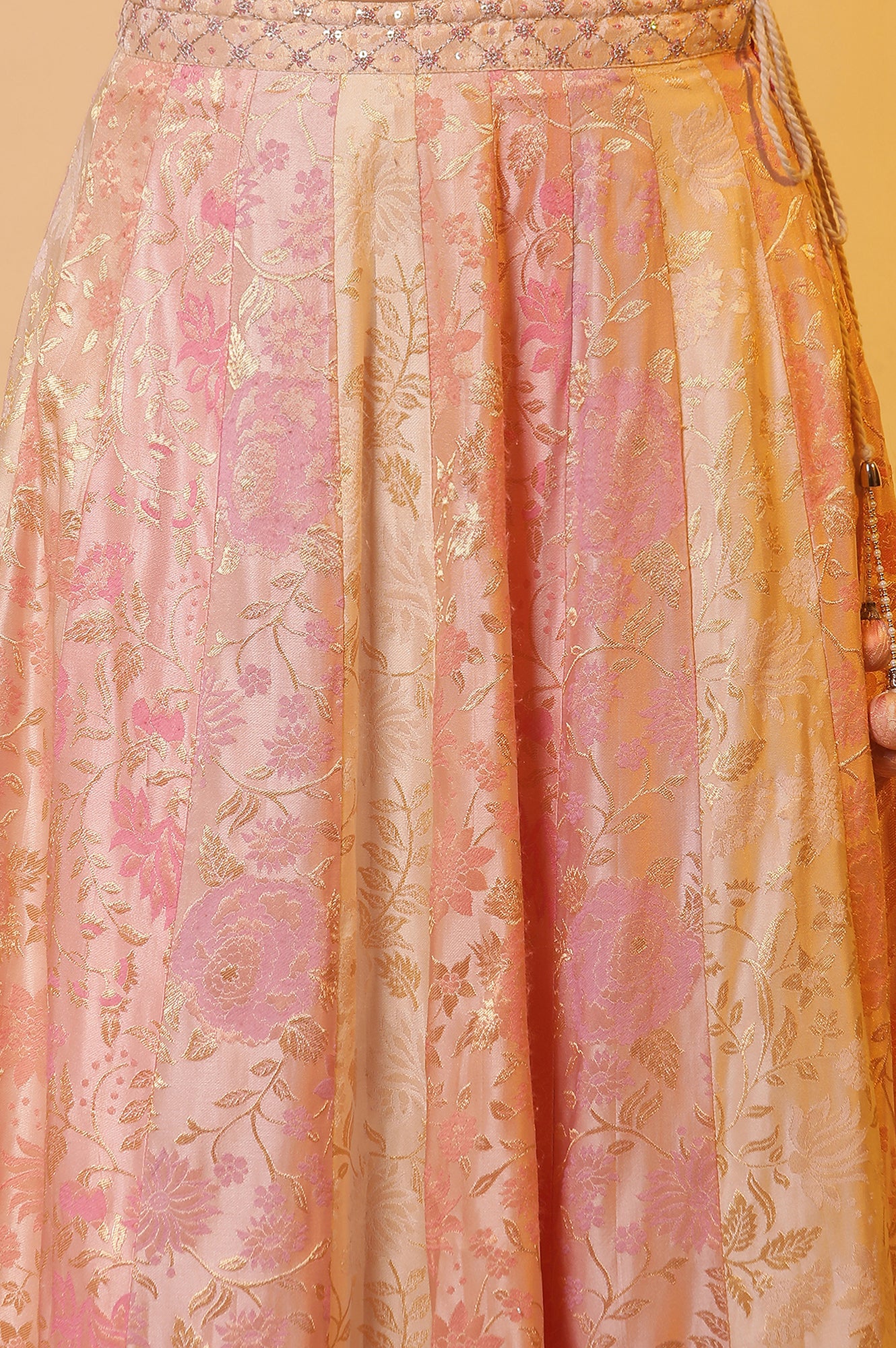 Pink Embroidered Crop Top, Skirt and Dupatta Set