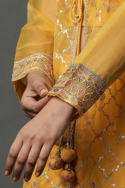 Yellow Embroidered Gilet, Crop-Top and Palazzo Set