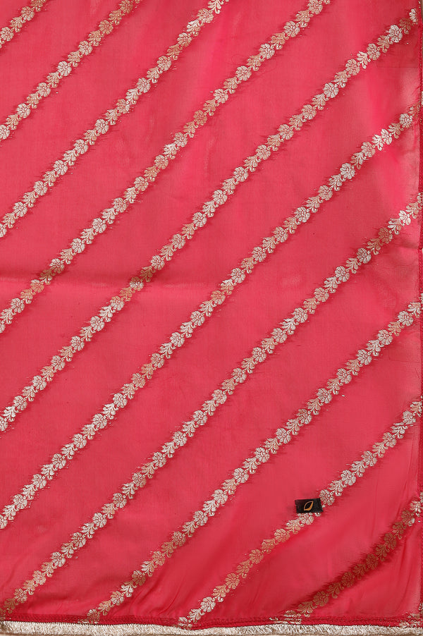 Pink Flared Jacqaurd Kurta, Sharara and Dupatta Set